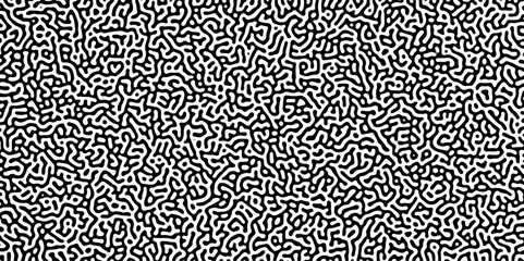 Turing reaction diffusion monochrome seamless pattern with chaotic motion .Linear design with biological shapes. Organic lines in memphis. abstract turing organic wallpaper background .	