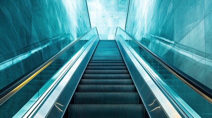 Fototapeta premium Modern Escalator in Turquoise Interior