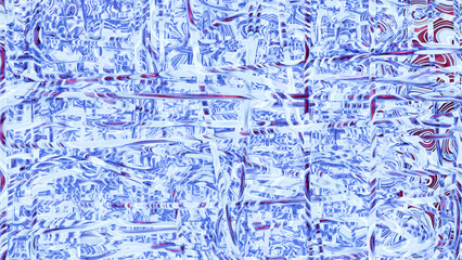 a blue and red abstract painting with a red border