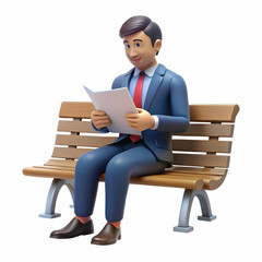 Candid Photo of Businessman Reviewing Contract Documents on a Park Bench in Natural Setting - Professional Focus Amidst Nature's Serenity