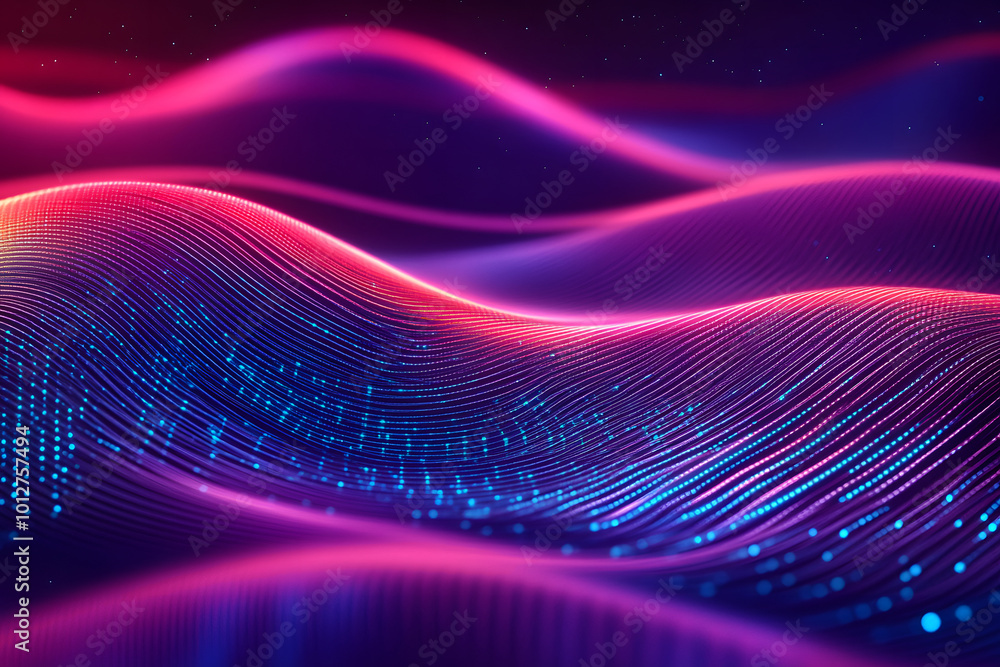 Poster big data abstract visualization: business charts analytics. 3d sound waves. digital surface with flo