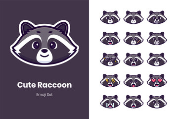 cute raccoon emoji sticker set © Veesl Studio