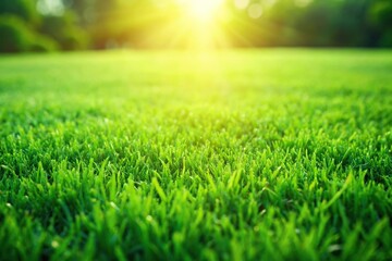 Naklejka premium Fresh lawn grass texture backdrop in perspective