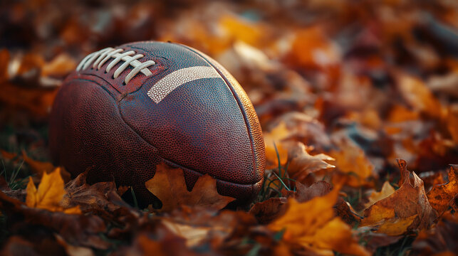Football and Fall, combining the spirit of fall football games with Thanksgiving traditions, with copy space, Thanksgiving