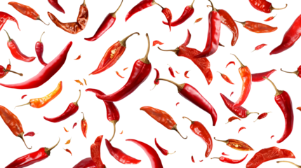 hot red chili peppers isolated on transparent white background, clipping path