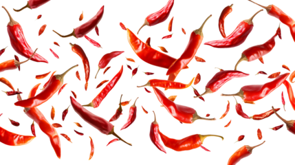 hot red chili peppers isolated on transparent white background, clipping path