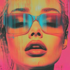 Woman with Sunglasses  Neon Light  Close Up  Abstract Portrait © STK