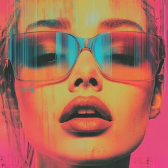 Woman with Sunglasses  Neon Light  Close Up  Abstract Portrait © STK