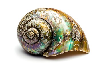 Fototapeta premium Close-up of a sea snail shell isolated on white background