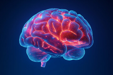 blue and red 3d rendering of human brain - digital art, technology, medical, science