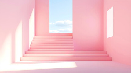 Obraz premium Pastel-hued abstract stairs under a bright sky, casting soft shadows Beautiful simple AI generated image in 4K, unique