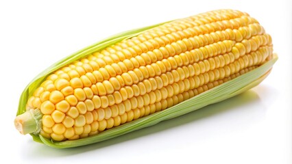 Fresh ripe sweet corns on white background with a tilted angle