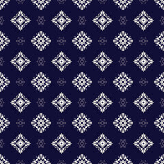 Oreintal damask seamless pattern  embroidery with white fabric pattern and navy blue background