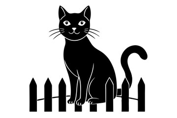 Black Cat Sitting on a Fence Silhouette for Halloween Decor