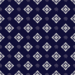 Oreintal damask seamless pattern  embroidery with white fabric pattern and navy blue background