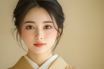 close-up portrait of young Japanese woman in traditional kimono