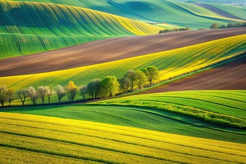 Obraz premium Fresh spring colors of South Moravian fields with stripe patterns