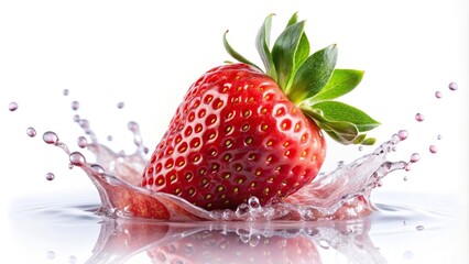 Fresh strawberry in juice splash on white background
