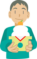 鏡餅を持った少年