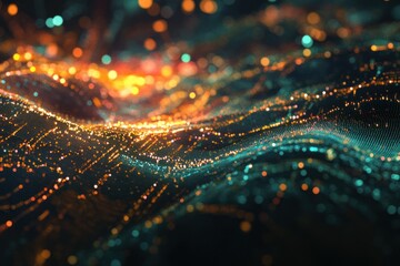 Fototapeta premium Abstract Digital Landscape with Glittering Lights