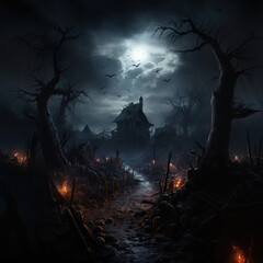 Spooky Haunted House Under a Eerie Moonlit Night