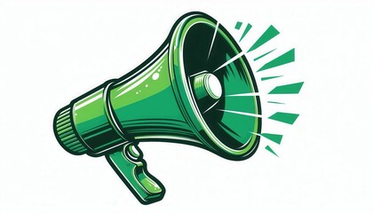 Vibrant green megaphone graphic symbolizing communication and marketing, ideal for promotions, announcements, and public speaking contexts.