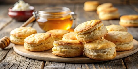 Freshly baked biscuits with honey drizzle