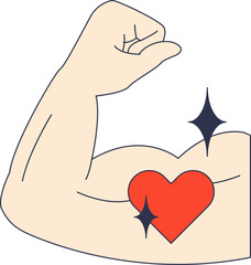 A flexed arm with a heart symbolizes strength and love.