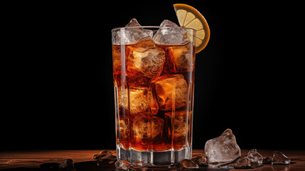 Cola mixed lamon in a clear glass with ice.