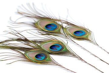 Naklejka premium Peacock feathers on white background