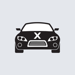 Sports car silhouette on white background. Vehicle icon view from side, front, back, and top, vector illustration.