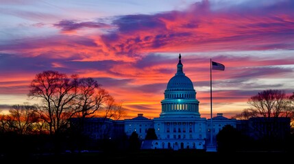 Obraz premium The Capitol in the setting sun. 