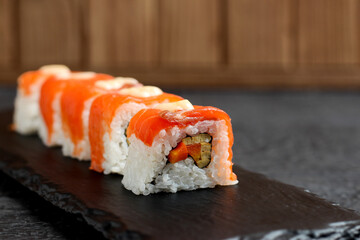 Uramaki sushi. Perfect for recipe, article, catalogue, or any commercial purposes.