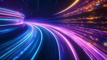 Abstract background ,speed Abstract neon lights,futuristic technology with lines for network, big data, data center, server, internet, ,digital technology tunnel.