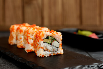 Uramaki sushi. Perfect for recipe, article, catalogue, or any commercial purposes.