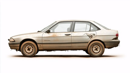 Obraz premium Abandoned Sedan with Rust and Dirt Accumulation
