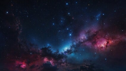 Obraz premium Vibrant night sky filled with stars and colorful nebulae, no human presence