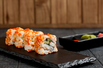 Uramaki sushi. Perfect for recipe, article, catalogue, or any commercial purposes.