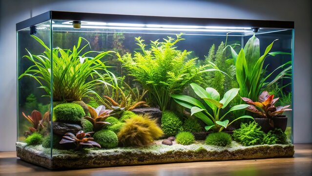 Freshwater aquarium with asymmetrical Java Fern