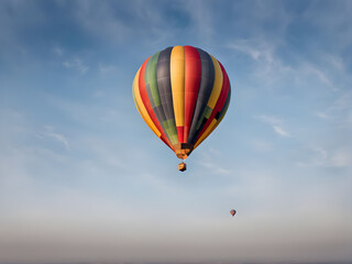 Naklejka premium Hot air balloon in flight against the sky. Hot air balloons are aircraft that gain their lift by heating a large contained envelope of air above the ambient temperature