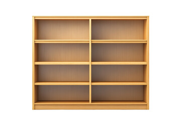 Wooden empty bookshelf isolated on transparent background