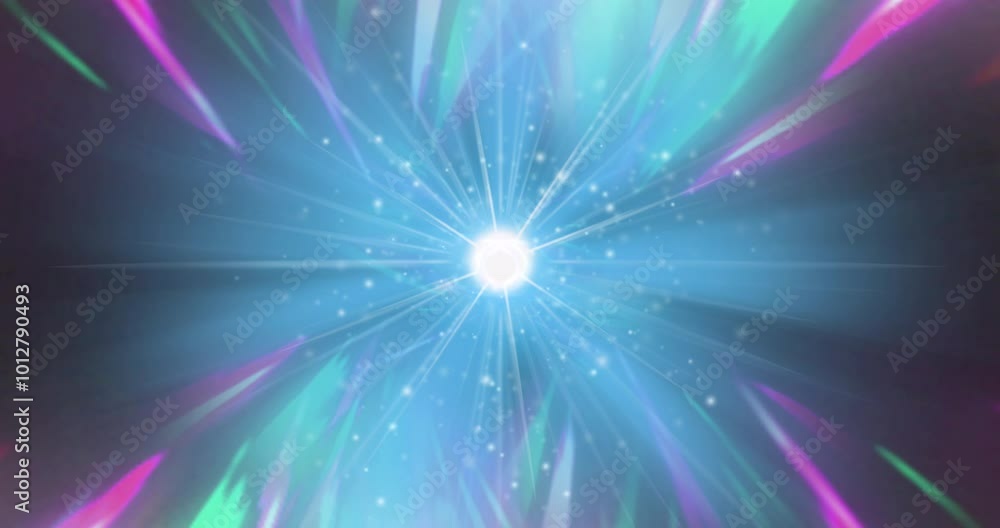 Poster animation of tunnel of glowing light trails of data transfer
