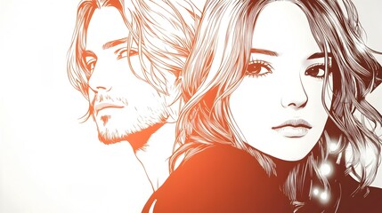 Naklejka premium Whispered Words of Devotion:An Ethereal Anime-Inspired of an Engaged Couple's Vulnerable and Joyful Embrace