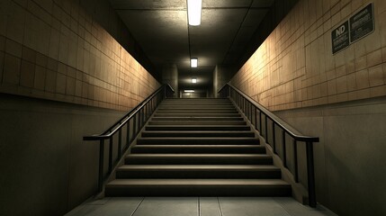 Modern Underground Staircase with Ambient Lighting