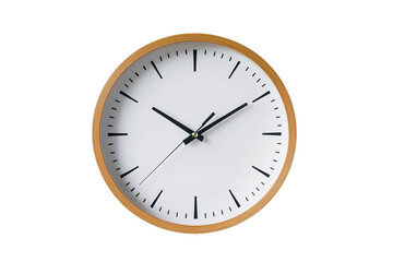 Minimalist gold and white wall clock on transparent background