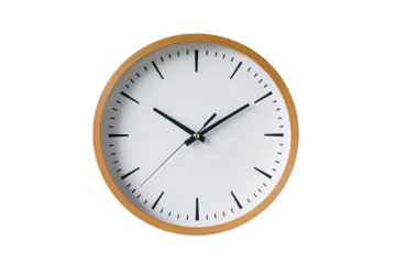 Minimalist gold and white wall clock on transparent background