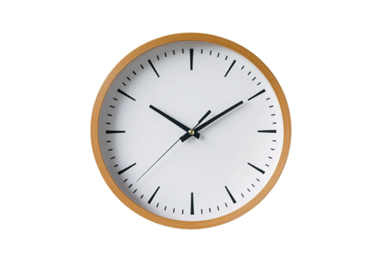 Minimalist gold and white wall clock on transparent background