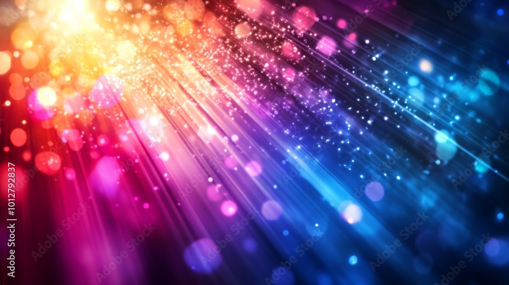 Fototapete A vibrant display of colorful light rays and sparkling particles, creating an energetic and captivating atmosphere.