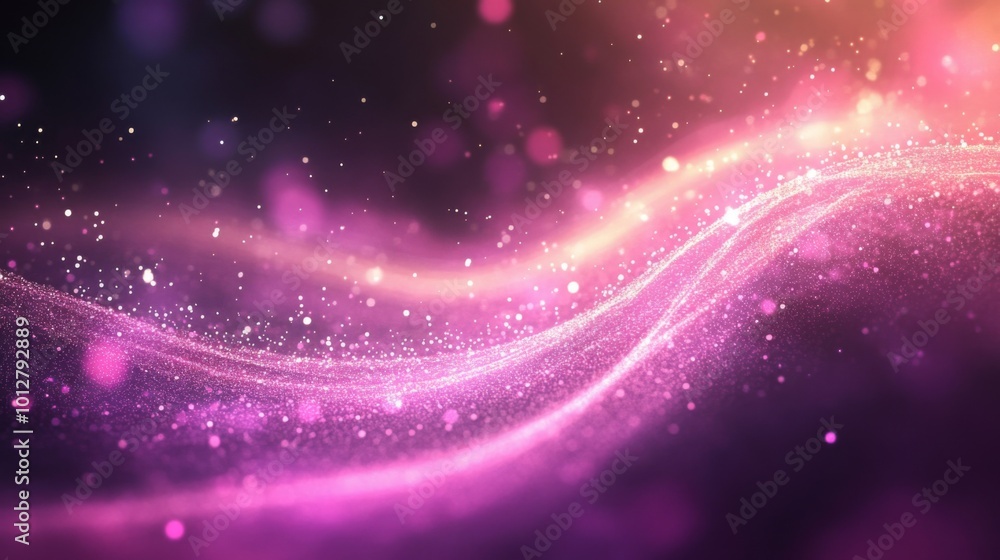 Poster a vibrant display of swirling pink and purple lights with sparkling particles, creating a mesmerizin