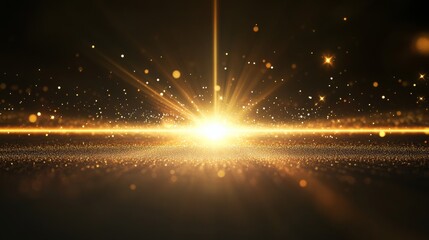 Obraz premium A stunning burst of golden light radiates against a dark background, creating a magical and ethereal atmosphere filled with shimmering particles.